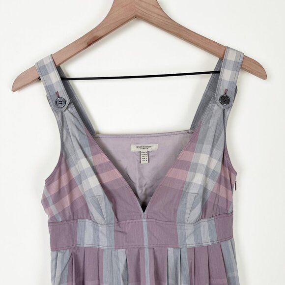Burberry Tartan Plaid Pleated Mini Midi Dress Sleeveless Pinafore Overall Preppy - Picture 2 of 7